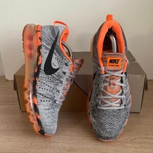 Nike Air Max Flyknit Wolf Grey/Volt Orange Sneakers - SZ M 6- W 7.5